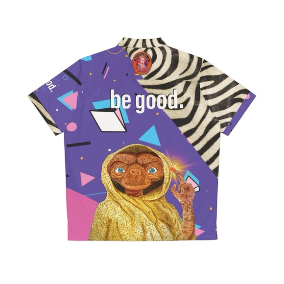 Ultimate 80s E.T. the ExtraTerrestrial Purple Zebra artisan Men's Hawaiian Shirt - Picture 2 of 6